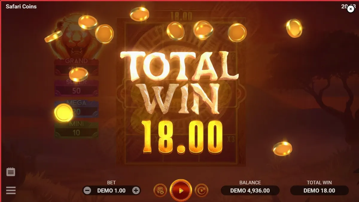 Safari Coins slot mobile gameplay interface